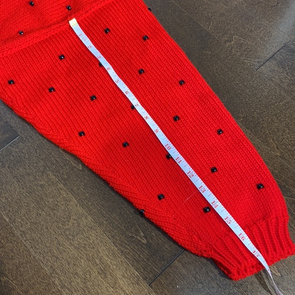 Oversized Handmade Red Knit Crewneck Sweater with Beads - Picture 10 of 12